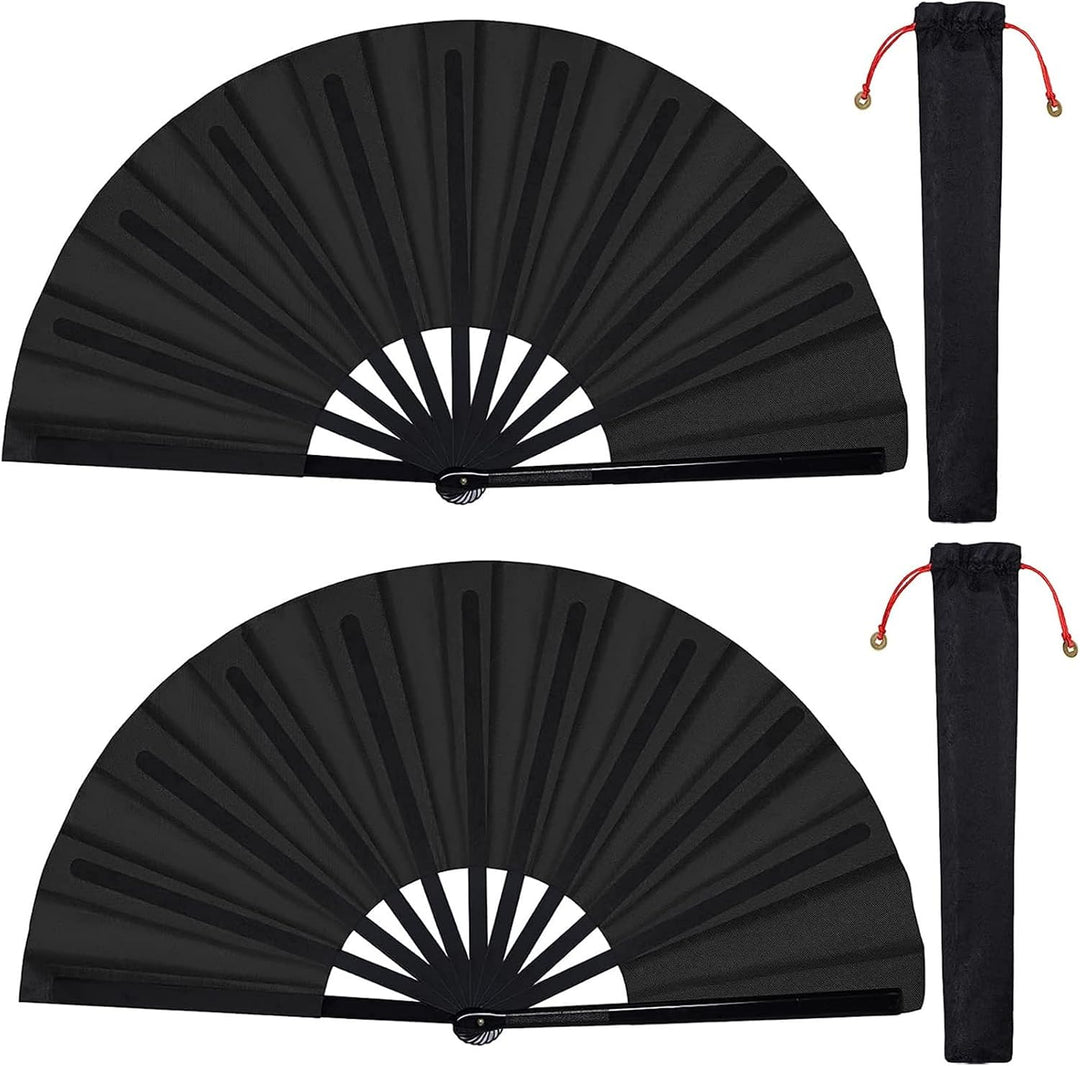 2 Stück Grosse Faltbare Seide Hand Fächer Chinesischer Tai Chi Faltender Handfächer Nylon Tuch Chine