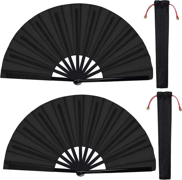 2 Stück Grosse Faltbare Seide Hand Fächer Chinesischer Tai Chi Faltender Handfächer Nylon Tuch Chine