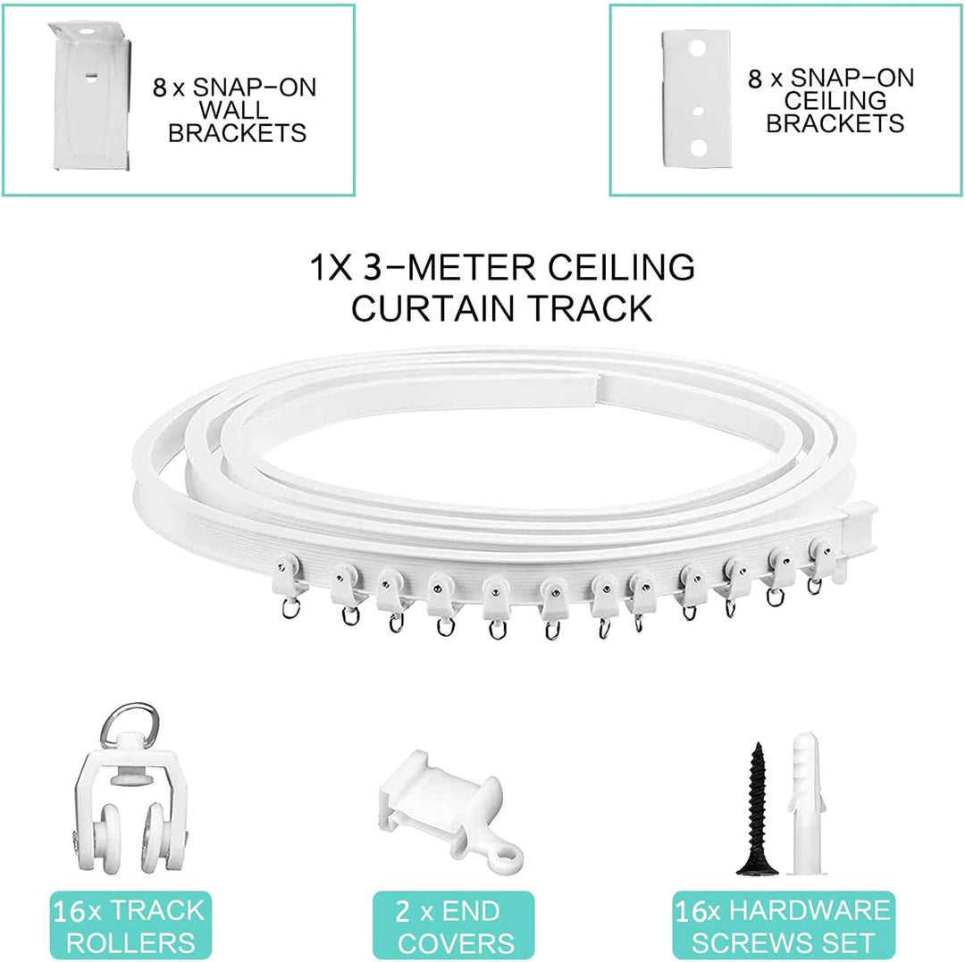 Xnuoyo Flexible Biegbare Decken-Vorhangschiene, 3 Meter Gebogene Vorhangschiene, Metall-Legierung Ra