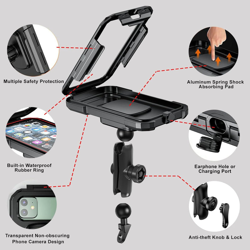 Wasserdicht IP67 Motorrad 1" Ball Phone Mount-iMESTOU Fahrrad Mobilhalterung mit Anti Diebstahl Dopp