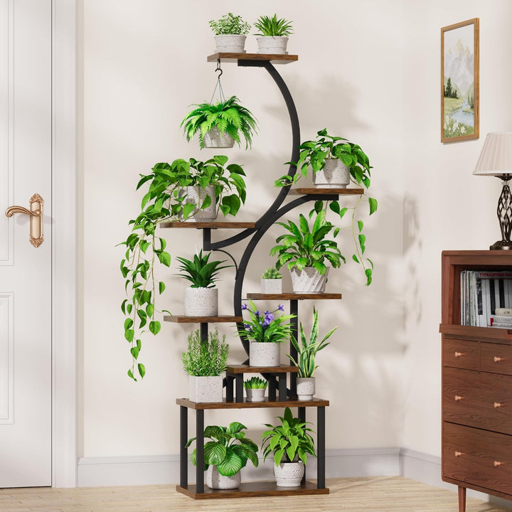 BACEKOLL 8 Ebenen Blumenständer 157cm - Metall-Holz Pflanzenregal - Innen & Aussen Blumentreppe - De
