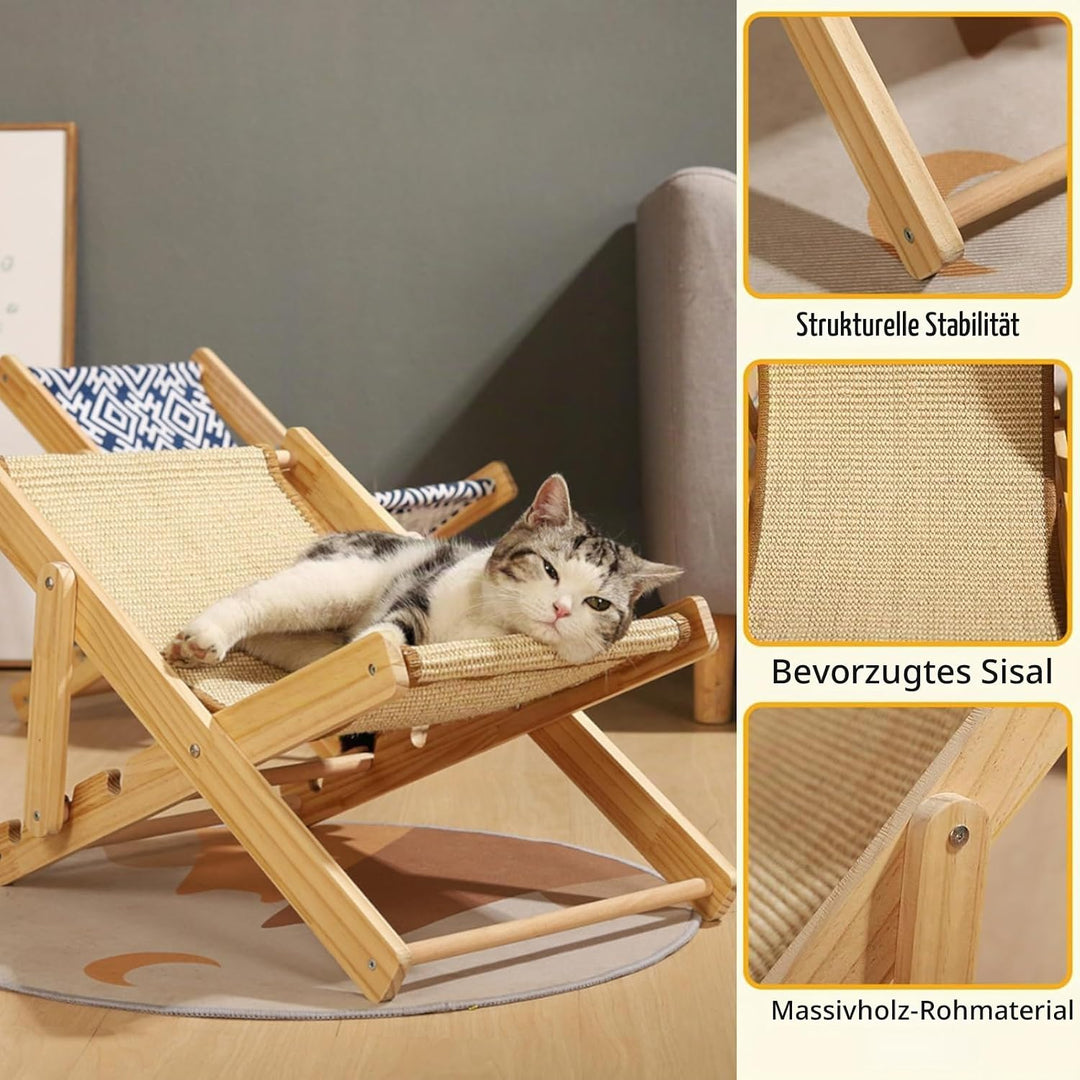 Verstellbares Katzenbett, Katzenloungesessel aus Sisal, Sisalbett Faltbare Katzenhängematte mit 10 k