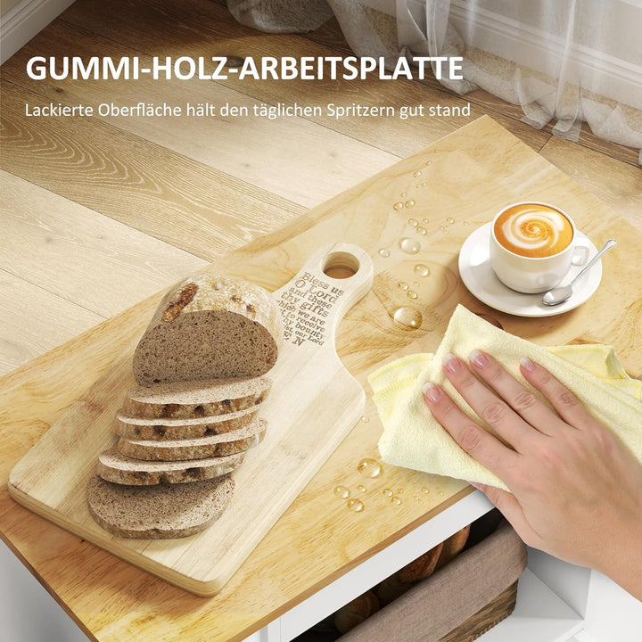 HOMCOM Küchenwagen Rollwagen mit Arbeitsplatte aus Holz, Ablagen, Weinregalen, Servierwagen, Küchens