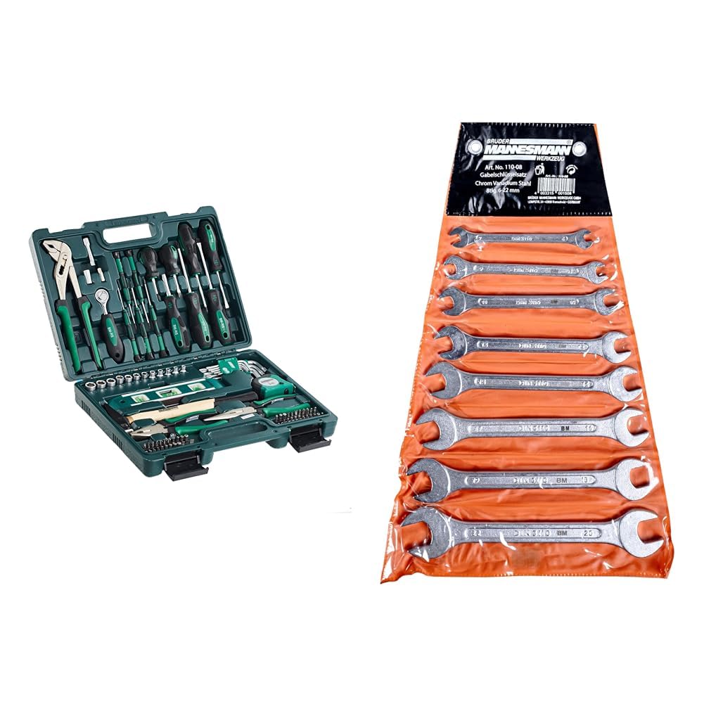 Brüder Mannesmann M29084 Werkzeugkoffer bestückt, 87-tlg & M 110-08 Gabelschlüsselsatz, 8-tlg, 6-22
