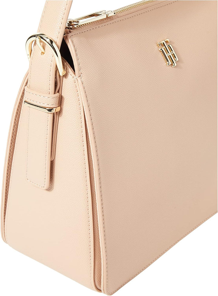 Tommy Hilfiger Damen Timeless TH Zeitlose Schultertasche, M Sandrift, Sandrift