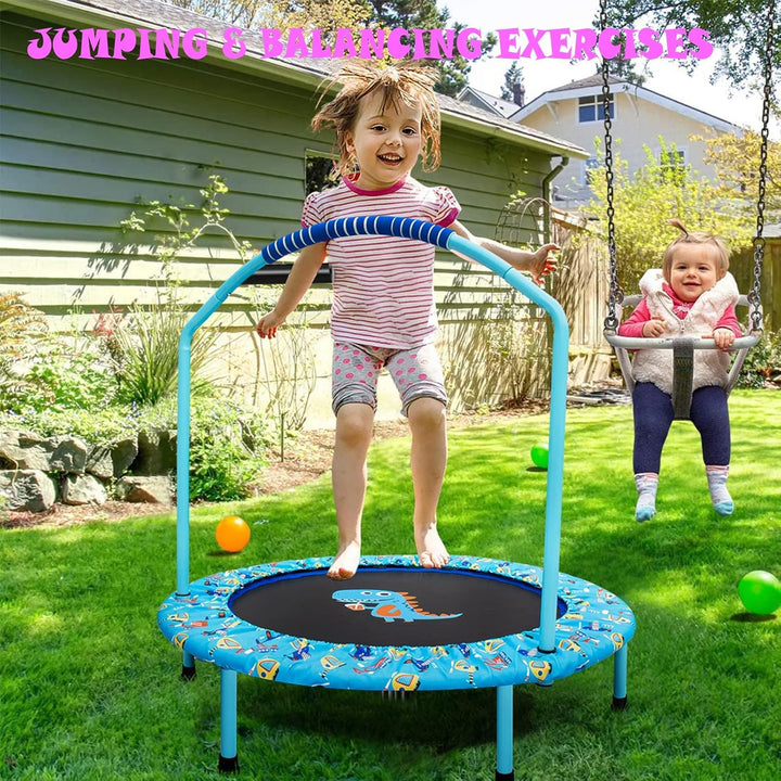 96,5 cm grosses Mini-Trampolin für Kinder, faltbar, Fitness-Trampolin mit verstellbarem Handlauf und