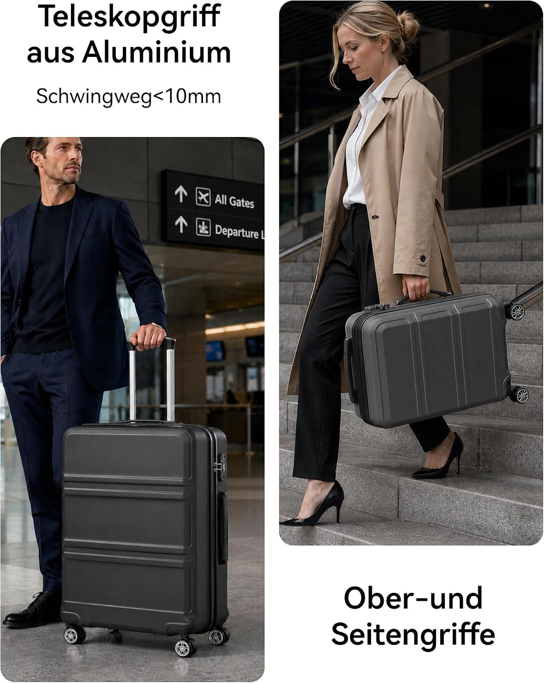 KONO Koffer Trolley Reisekoffer XL (74cm) Grau, XL (74cm) Grau