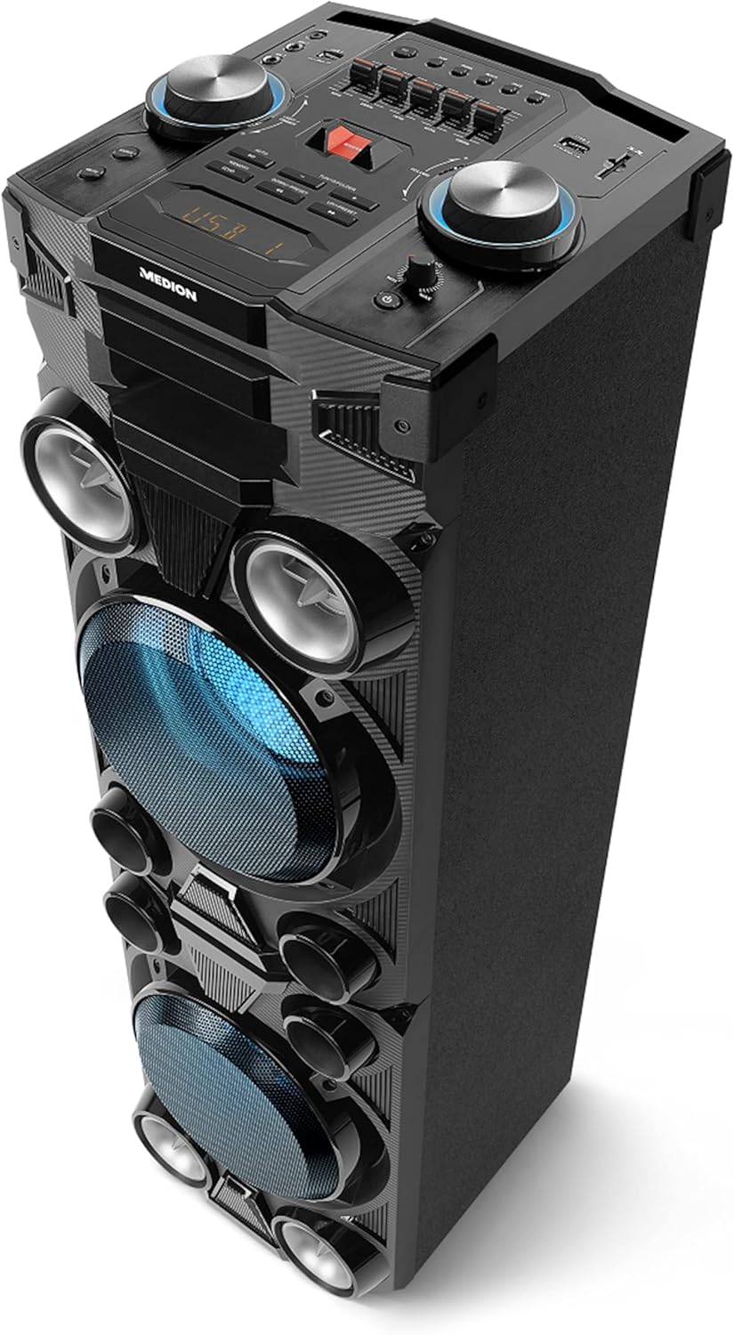 MEDION X67015 Party-Soundsystem mit Bluetooth 2.1 (Kompaktanlage, 1000 Watt, 2 x 100 Watt RMS, PLL U