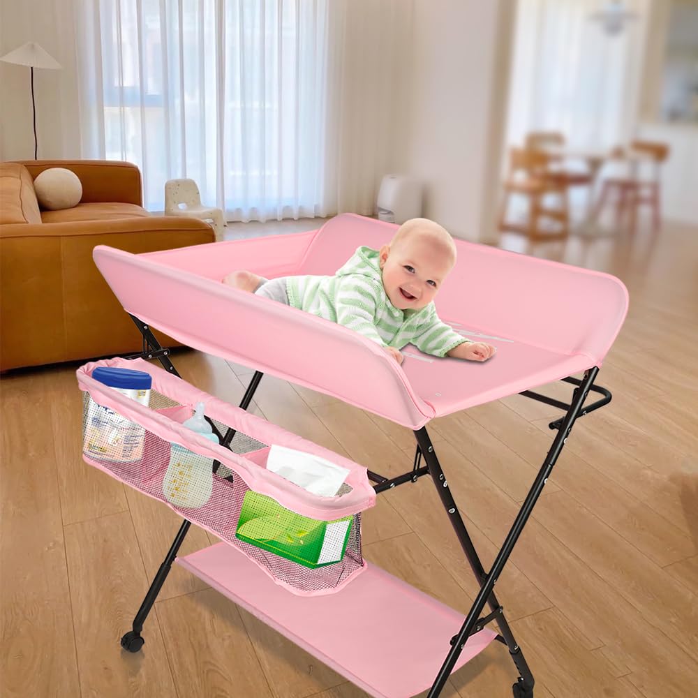 Wickeltisch Klappbar-Wickelkommode Babypflegetisch-Mobiler Wickelkombi mit Wickelauflage, Sicherheit