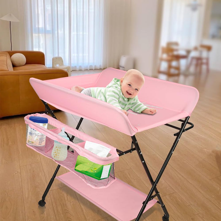 Wickeltisch Klappbar-Wickelkommode Babypflegetisch-Mobiler Wickelkombi mit Wickelauflage, Sicherheit
