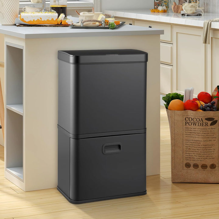 COSTWAY Mülleimer 3 Fächer, 56L Mülltrennsystem inkl. 2 ausnehmbaren Abfallbehältern, 2 x 10L + 36 L