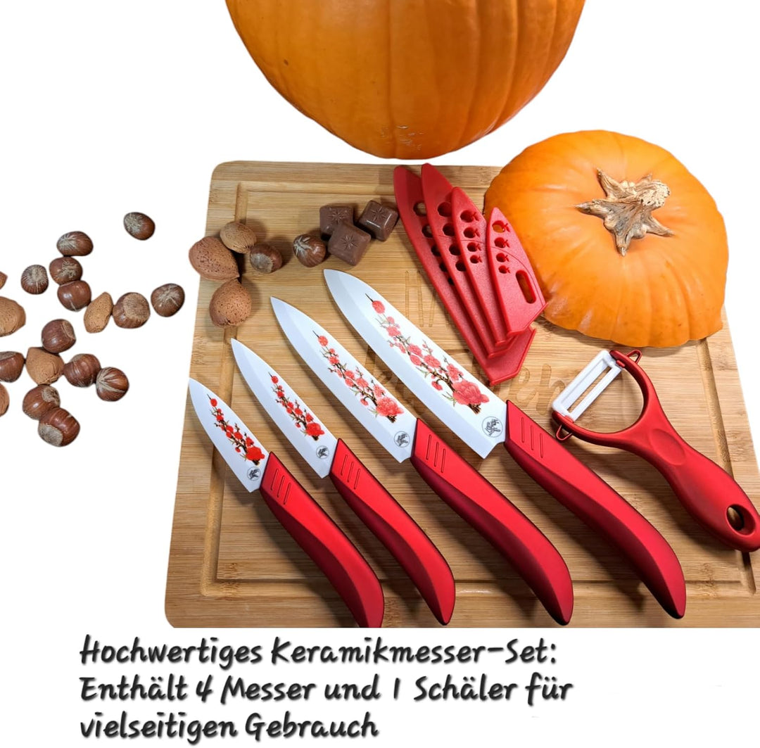 Keramik Messer Set 5-tlg. – Premium Kochmesser, Profi Küchenmesser, Allzweckmesser, Ultra Scharf, Er