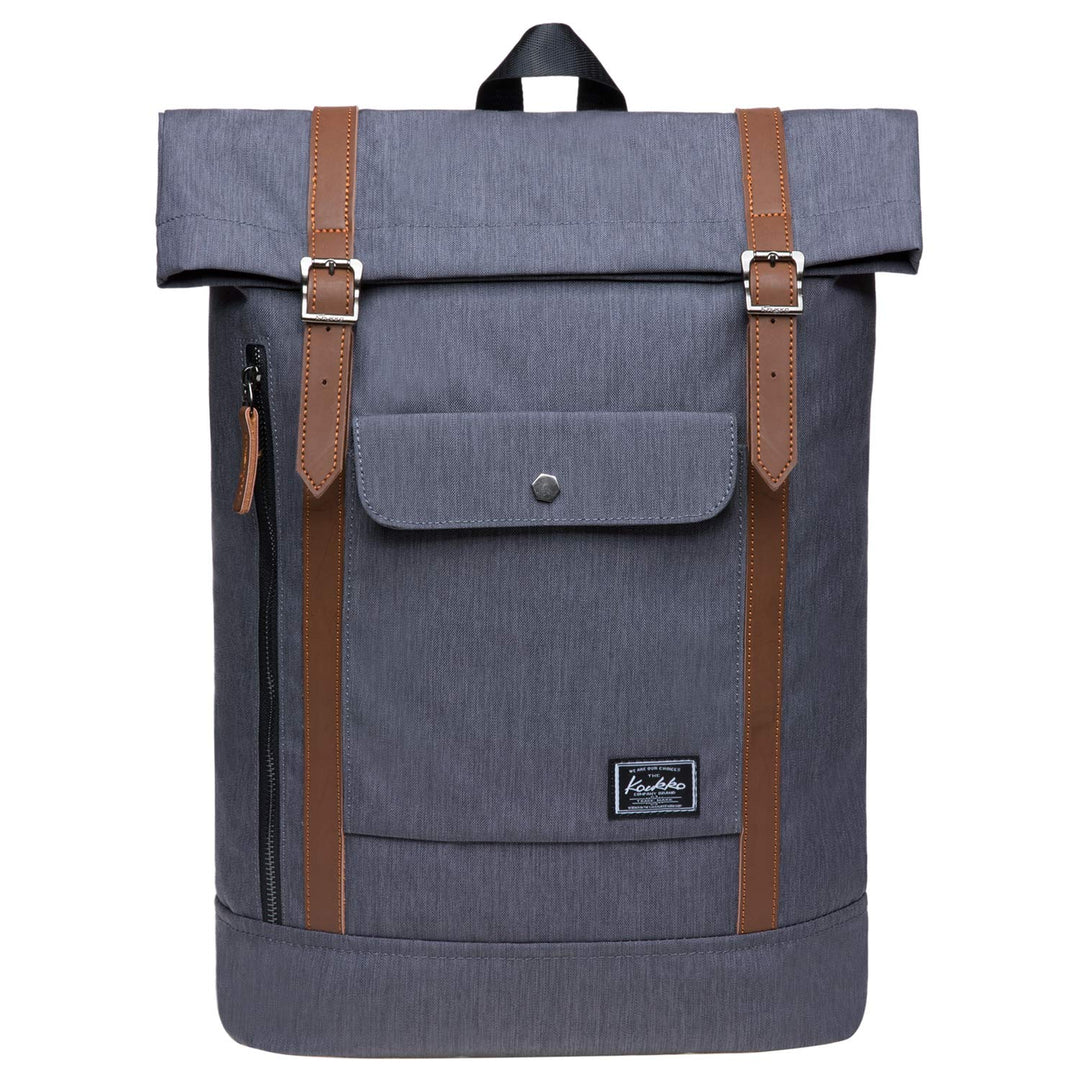 KAUKKO RollTop Rucksack Stylish Backpack für Schule, Uni, Beruf und Reise Grau, Grau