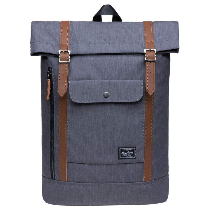 KAUKKO RollTop Rucksack Stylish Backpack für Schule, Uni, Beruf und Reise Grau, Grau