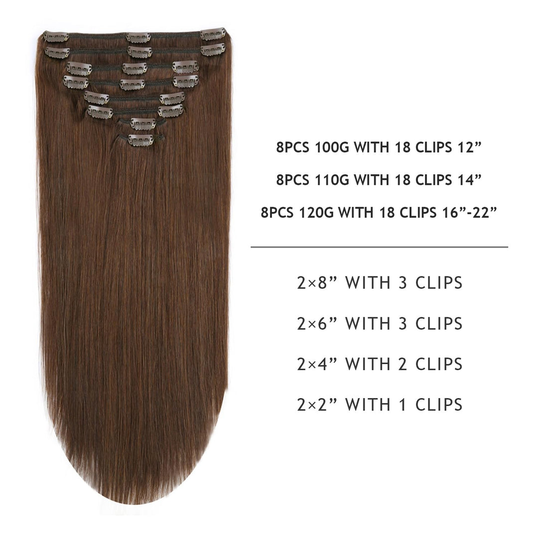 YILITE Clip in Extensions Echthaar 45cm 100% Echthaar Extensions Clip 18 Zoll 8 Stück 120g Unsichtba