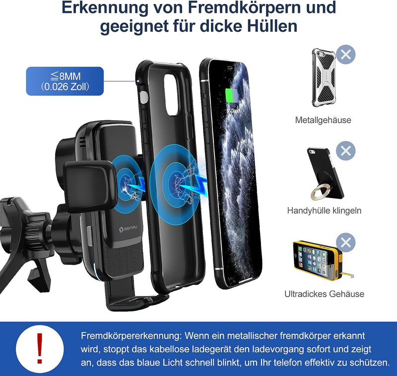 SONRU Handyhalterung Auto Mit Ladefunktion Induktives, Fast Wireless Charger Auto Lüftung/Saugnapf K