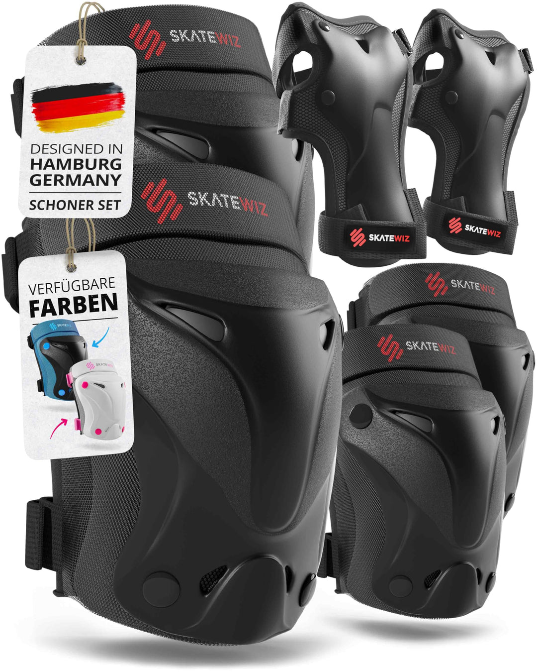 SKATEWIZ Kinder Protektoren Set Schoner - Inliner Knieschoner Kinder – Schützer Set [6er] für Kinder