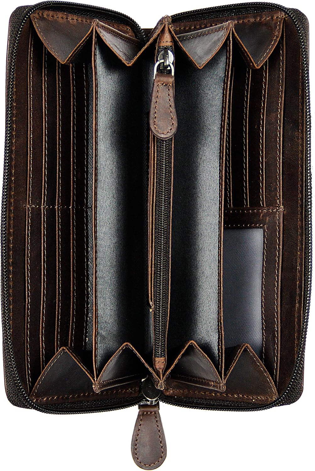 KLONDIKE 1896 'Viola' Geldbörse Damen Gross viele Fächer Leder – Frauen Geldbeutel mit Reissverschlu