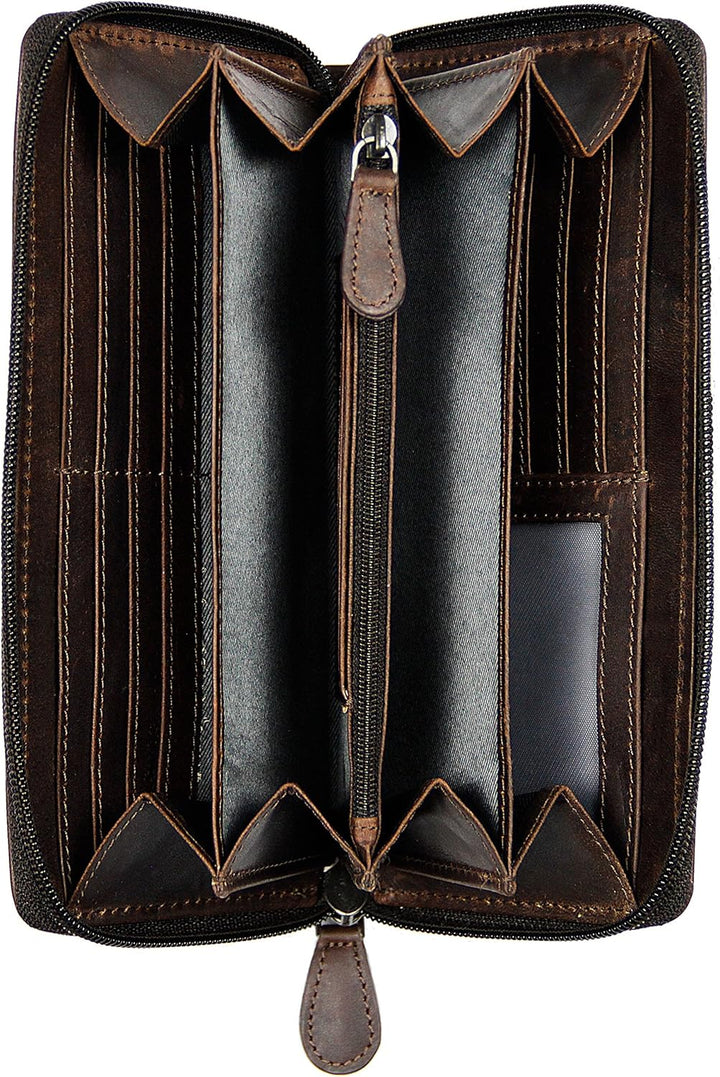 KLONDIKE 1896 'Viola' Geldbörse Damen Gross viele Fächer Leder – Frauen Geldbeutel mit Reissverschlu