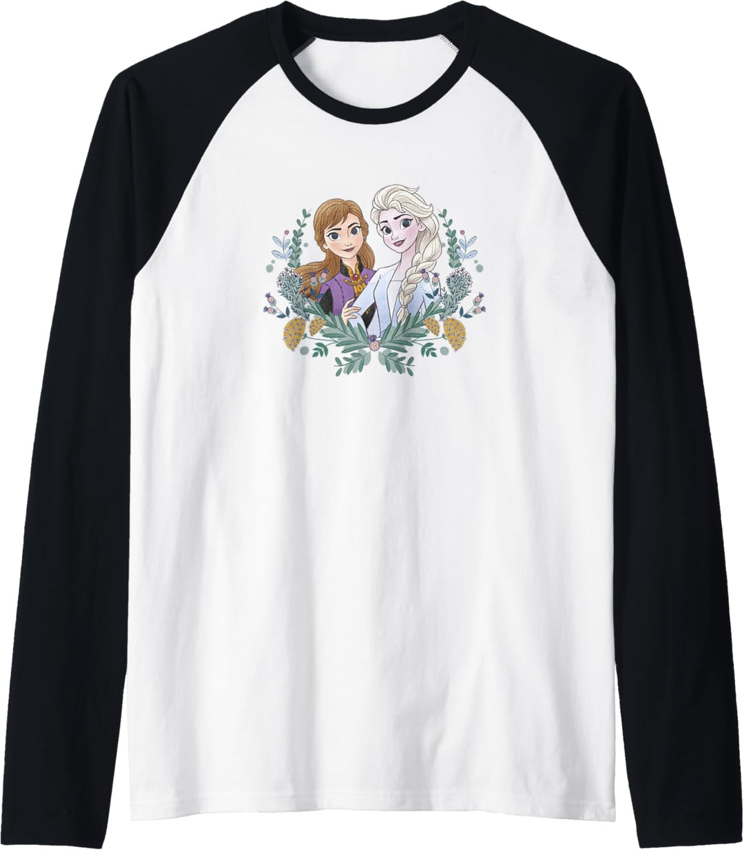 Disney Frozen Anna & Elsa Sisters Floral Portrait Raglan