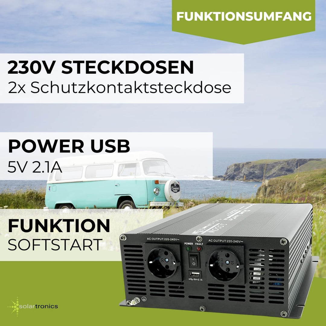 Neu solartronics Spannungswandler Wechselrichter Intverter NM 2500-5000 Watt 12V zu 230V schwarz USB