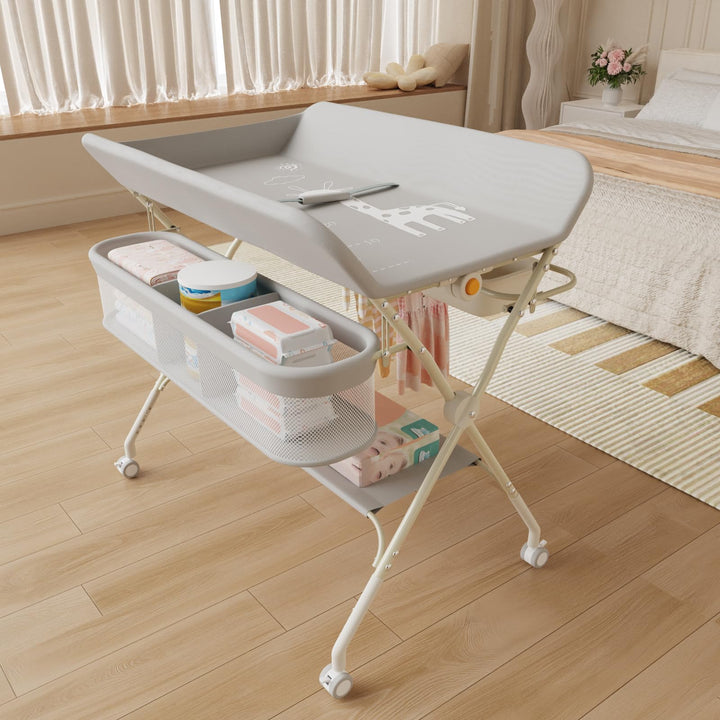 OHMG klappbare Wickelkommode Wickeltisch, Baby Wickelkombi, mit Wickelauflage Sicherheitsgurt und Ab