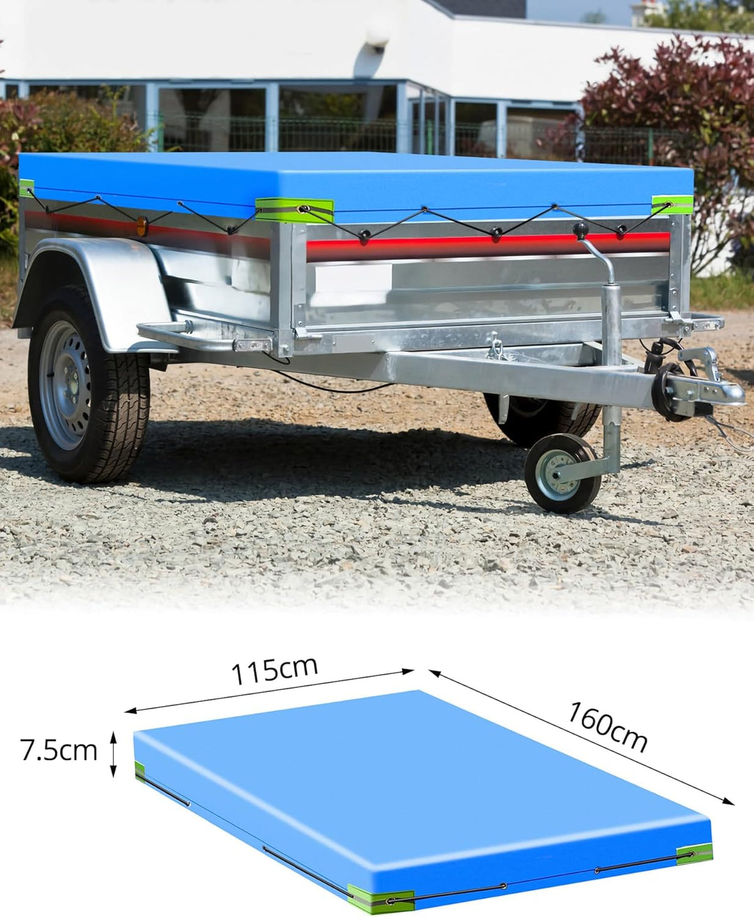 QWORK® Anhänger Flachplane mit Planenseil - 160 x 115 x 7,5 cm - Verstärktes 420D PVC Material, 160