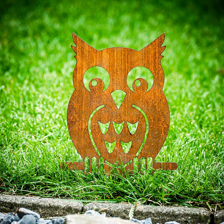 Edelrost Eule Gartenstecker-einfach einsteckbare Rostdeko aus hochwertigem Cortenstahl für Garten, T