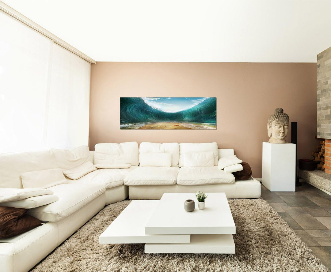 Paul Sinus Art Panoramabild auf Leinwand und Keilrahmen 120x40cm Meeresteilung Welle Himmel abstrakt