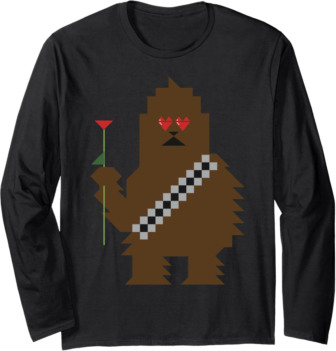 Star Wars Chewbacca Holding Rose Pixelated Portrait Langarmshirt