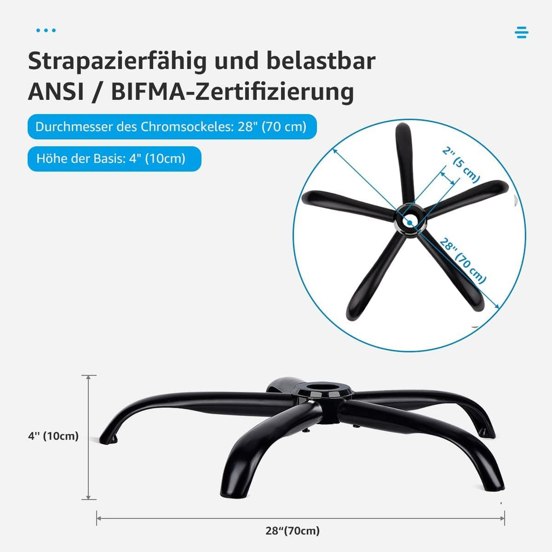 Mastery Mart Bürostuhl Fuss Stuhlbasis Zubehör Ersatzteil Fusskreuz Fünf-Sterne-Fussbasis Fünf-Klaue