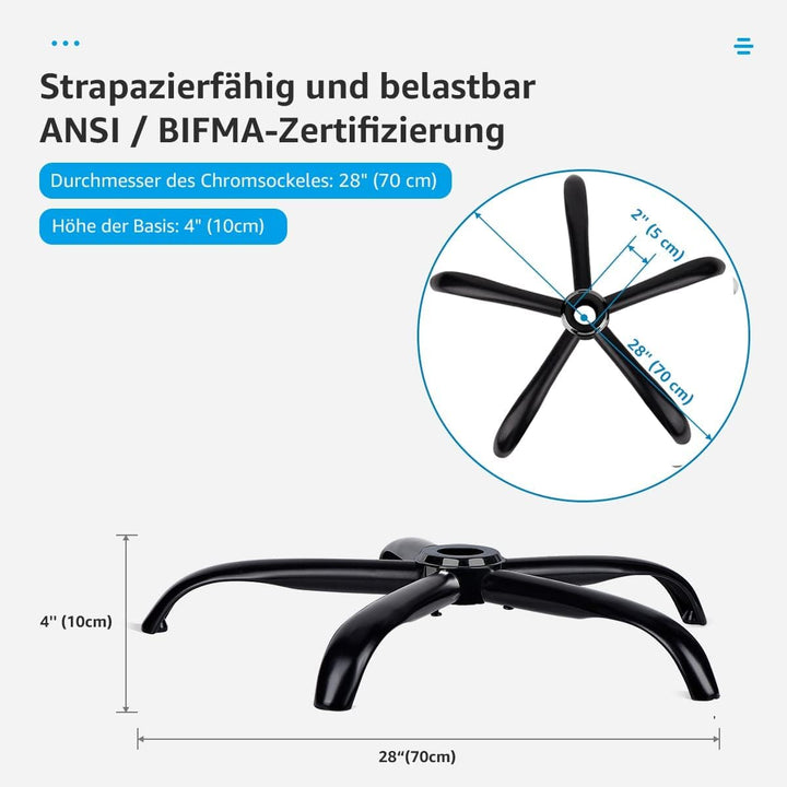 Mastery Mart Bürostuhl Fuss Stuhlbasis Zubehör Ersatzteil Fusskreuz Fünf-Sterne-Fussbasis Fünf-Klaue