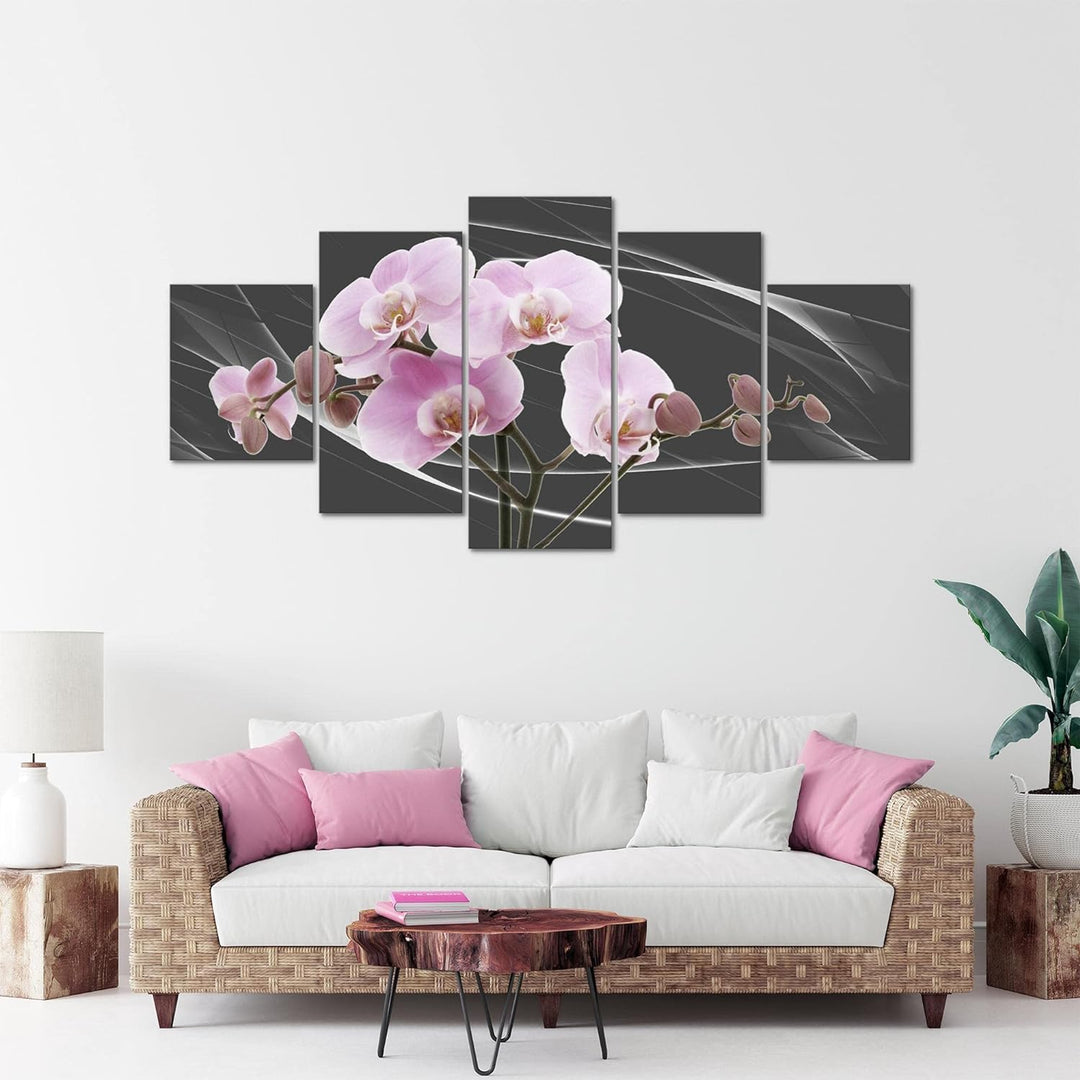 Runa Art - Bilder Blumen Orchidee 200 x 100 cm 5 Teilig XXL Wanddekoration Design Grau Rosa 202951b