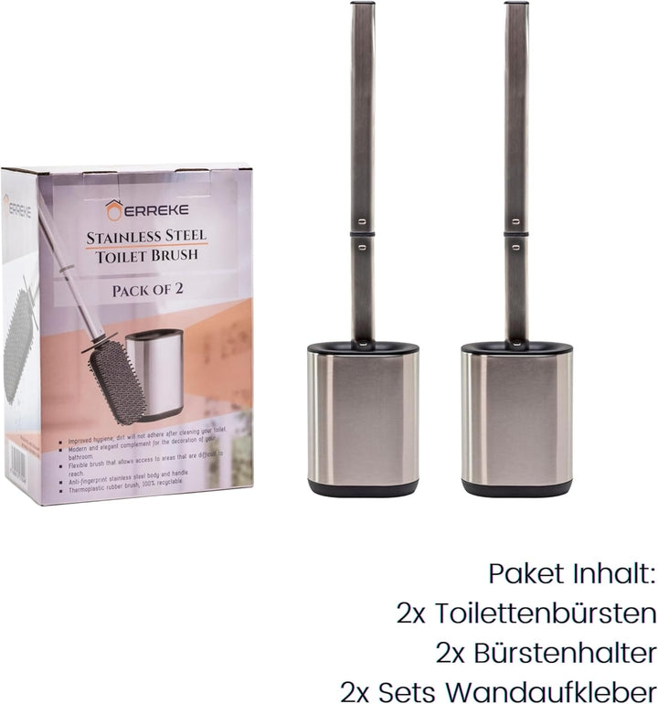 Erreke WC Bürste, 2er-Pack Klobürste Edelstahl Wandmontage, Toilettenbürste Silikon, Flexibl, Modern