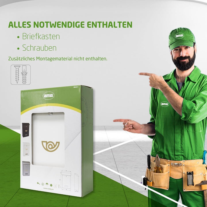 Amig - Aussenbriefkasten, Briefkasten für den Aussenbereich | Briefkasten für Wände, Mauern oder Tür