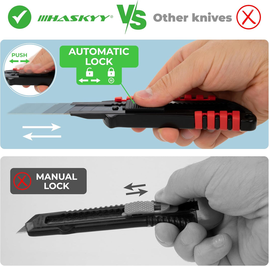 HASKYY Cuttermesser Teppichmesser Universal Professional Set 5x Cutter Messer 18mm mit Extra scharfe