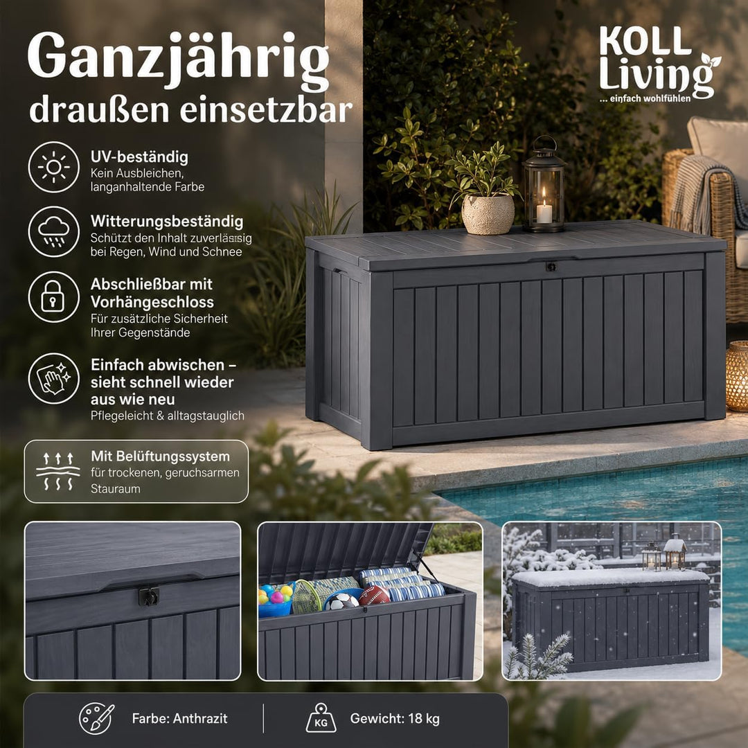 Koll Living Auflagenbox/Kissenbox 570 Liter l 100% Wasserdicht l mit Belüftung dadurch kein übler Ge