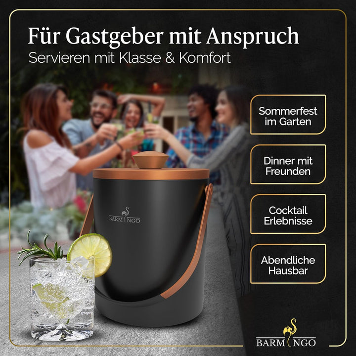 Edelstahl Eiswürfelbehälter mit Deckel - 2l Eiskübel/Eisbehälter für Eiswürfel mit Sieb, Eiswürfelfo
