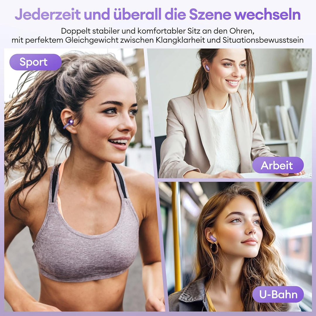 PAXA 2-in-1 Doppel-Set Clip On Kopfhörer Open Ear Kopfhörer Bluetooth 6.0 0ms Verzögerung, 140H Spie