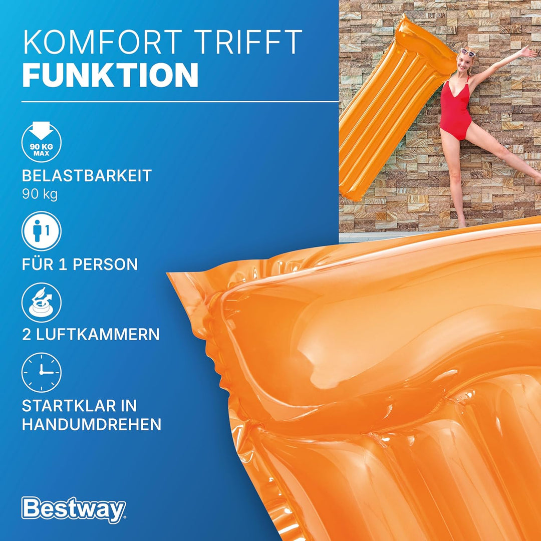 Bestway Luftmatratze Transparent, 183 x 76 cm, 1 Person, PVC, 2 Luftkammern, Integriertes Kopfkissen