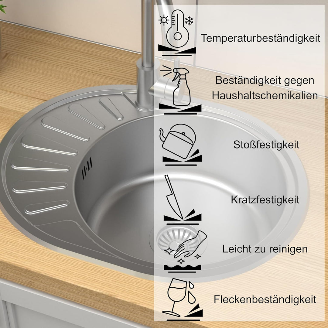 QUADRON | Küchenspüle JIM Edelstahl Einzelbecken | Waschbecken mit Abtropffläche | Abfluss inklusive