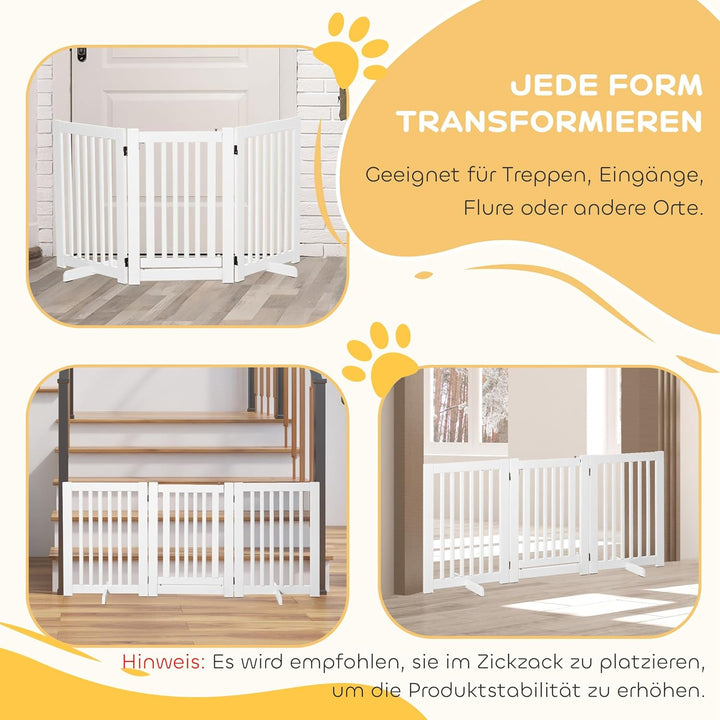 PawHut Absperrgitter Holz Freistehendes Schutzgitter für Hunde Türschutzgitter Verstellbares Hundegi