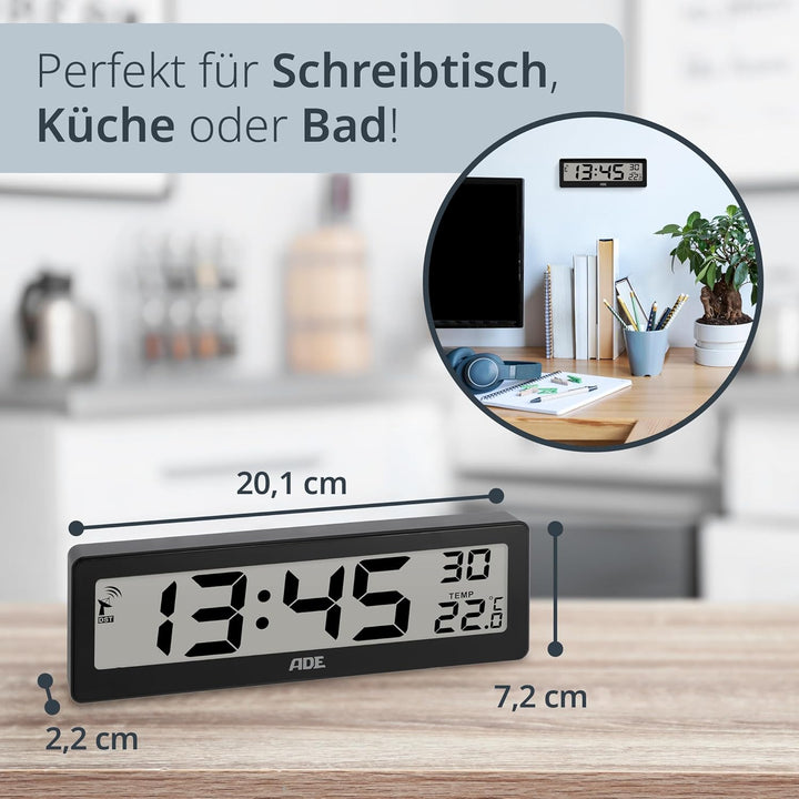 ADE Digitale Funkuhr Wohnzimmer mit Temperaturanzeige | sehr grosse Ziffern | gut ablesbares Display