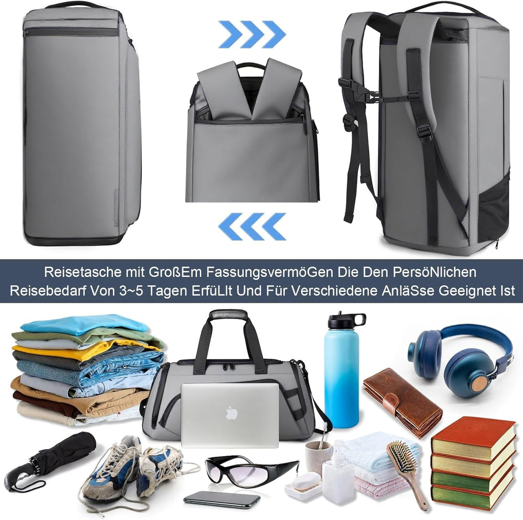 40L Sporttasche Herren Reisetasche Rucksack mit Schuhfach Nassfach Wasserdicht Trainingstasche Trave
