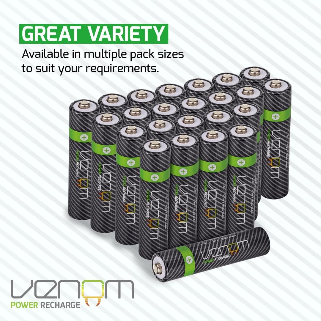 Venom Power Recharge AA-Batterien, 2.100 mAh, hohe Kapazität, wiederaufladbar, 24 Stück AA 24 Pack,