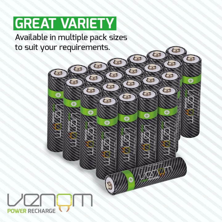 Venom Power Recharge AA-Batterien, 2.100 mAh, hohe Kapazität, wiederaufladbar, 24 Stück AA 24 Pack,