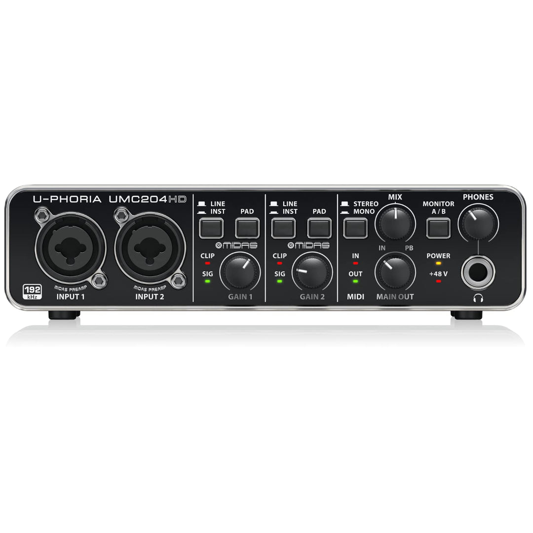 Behringer UMC204HD Audiophiles 2x4, 24-Bit/192 kHz USB-Audio/MIDI-Interface mit Midas-Mikrofonvorver