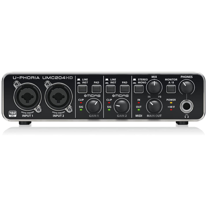 Behringer UMC204HD Audiophiles 2x4, 24-Bit/192 kHz USB-Audio/MIDI-Interface mit Midas-Mikrofonvorver