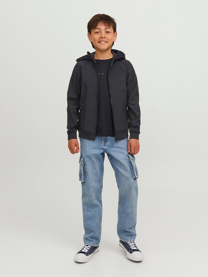 JACK & JONES Jungen Jjebasic Softshell Hood Sn Jnr Jacke (1er Pack), 128 Schwarz