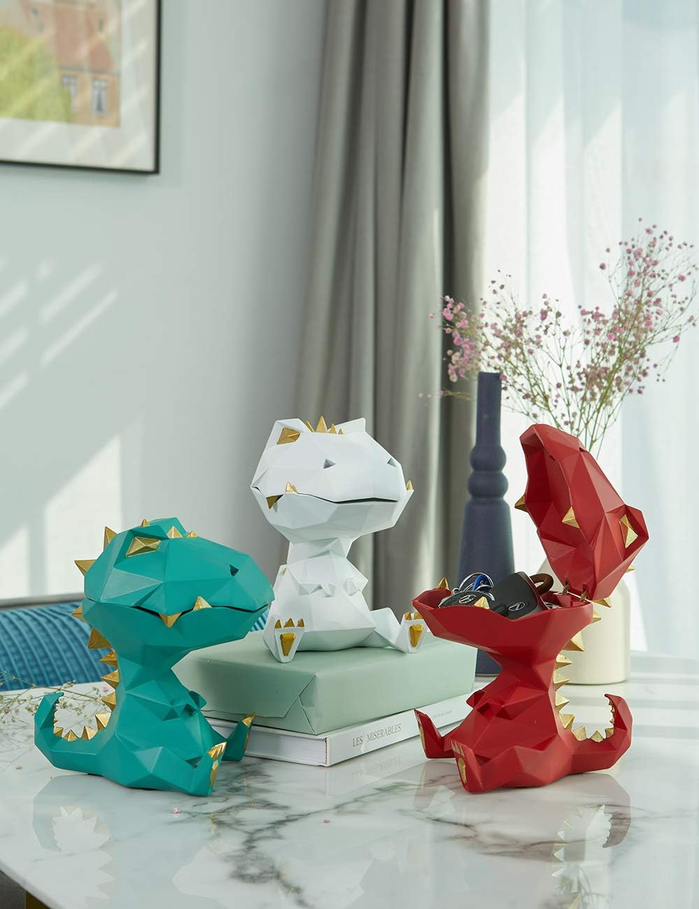 HAUCOZE Dinosaurier Keksdose Modern Arts Figur Tier Geschenk Dekor Polyresin Grün 18cm, Grün